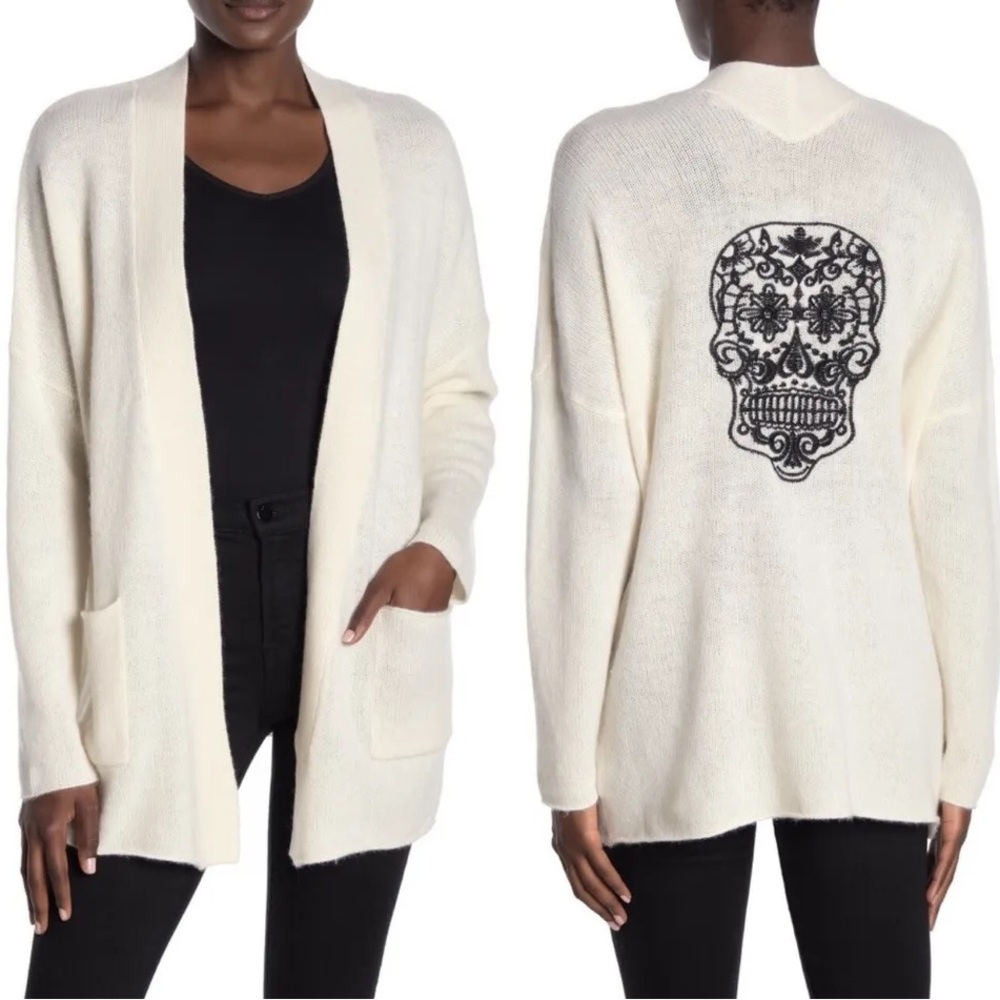Skull Cashmere ivory oversized open front Cardigan